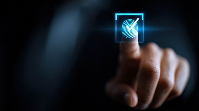 Fingerprint scanning and biometric authentication technology is a secure access system for digital data. ..Created with Generative AI, not depicting real subjects.