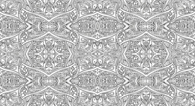 Intricate black and white seamless zentangle pattern for coloring