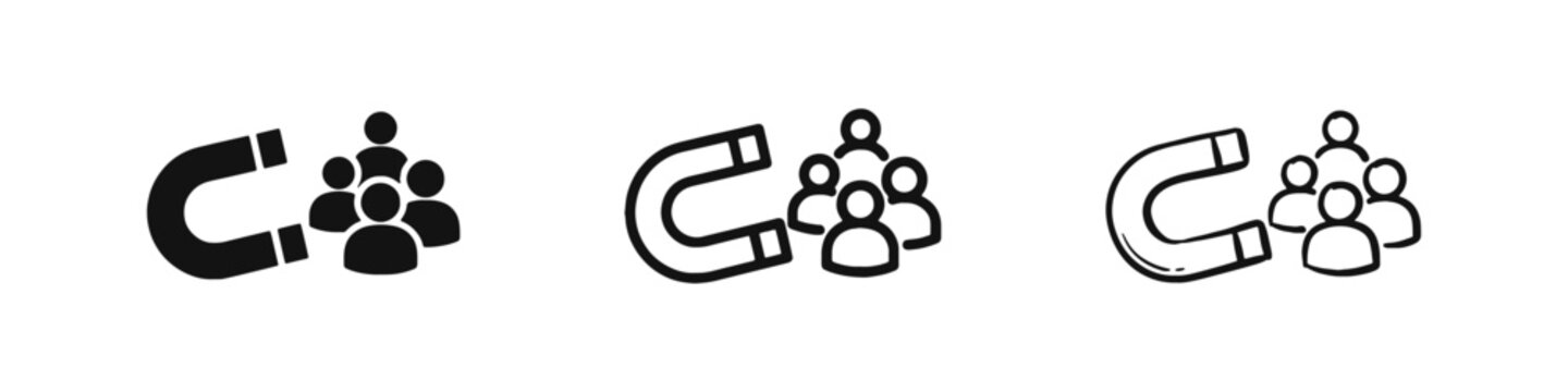 Customer Attraction Icon Set - Solid, Outline, and Hand-Drawn Lead Generation Symbols