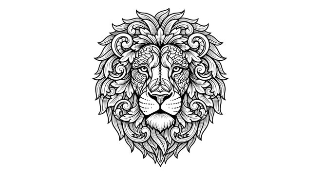 Highly detailed lion portrait with swirling mane mandala coloring.