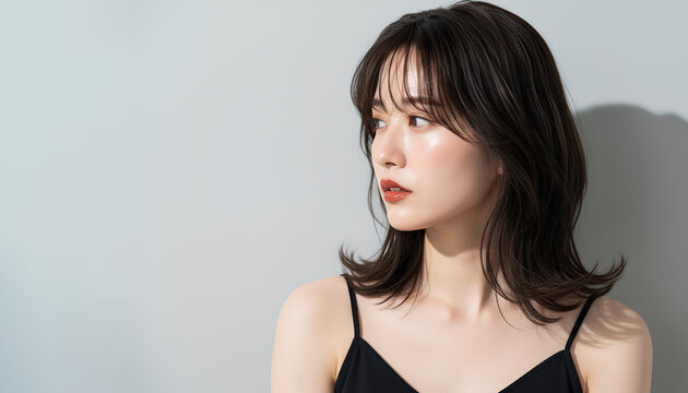 おしゃれなカットモデル女性の美容ポートレート (Soft Radiance Portrait Series)