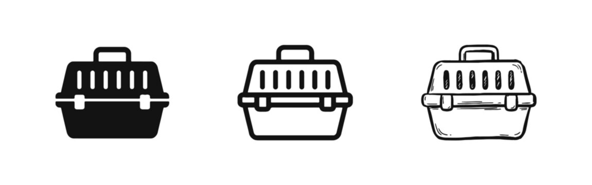Pet Carrier Box Icon Set for Animal Transportation and Travel