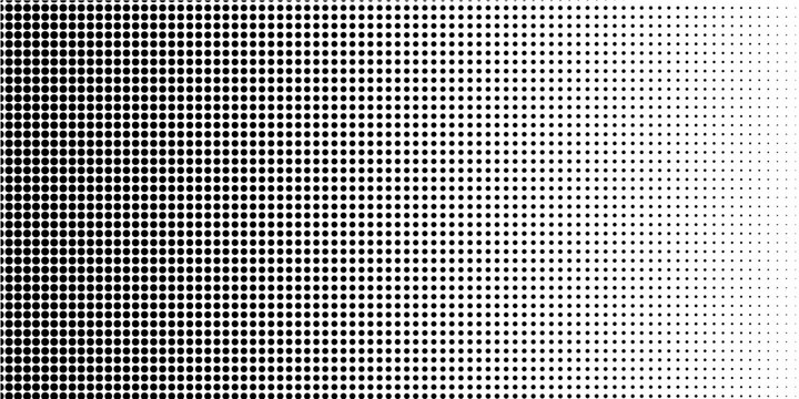 Dotted halftone gradient texture. Fading polka dot background. Repeated dots gradation pattern. Black vanishing comic pop art overlay backdrop. Halftone raster effect wallpaper. Vector Ilustration
