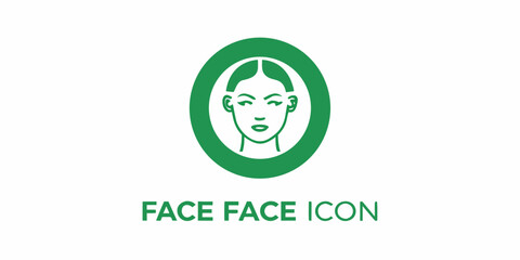 Obraz premium Face Icon Green Circular Badge With Line Art Portrait