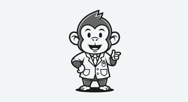 Cartoon monkey character in white lab coat