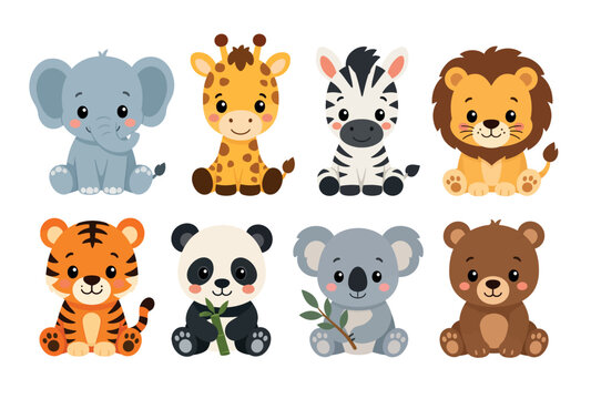 Cute cartoon animal friends group.