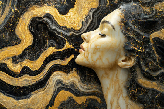 Carved image of an elegant bas relief on a textured wall with gypsum generative AI technology