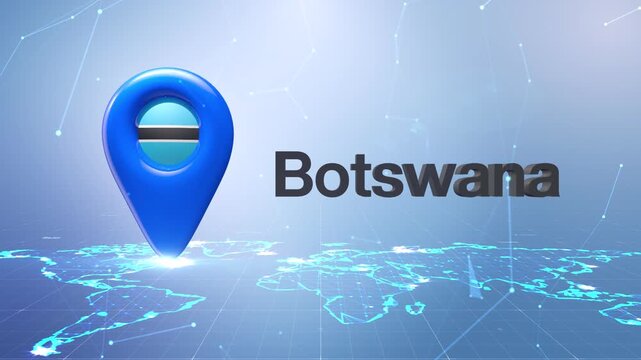 Botswana Flag Inside Location Pin On Digital World Map Animation