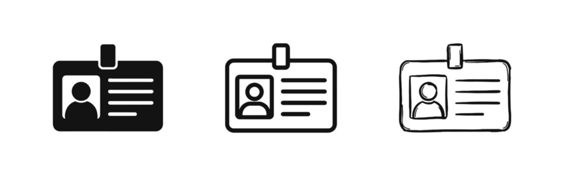 Personal identification card and employee badge icon set. Identity document symbol.