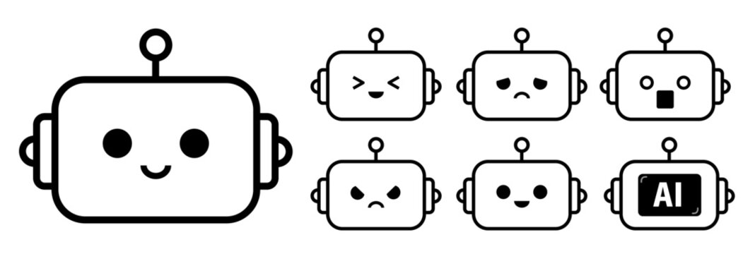線画ロボット表情セット（AIアイコン素材）