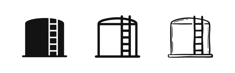 Industrial storage tank and silo icon set. Water or fuel reservoir symbol. © drawing lines