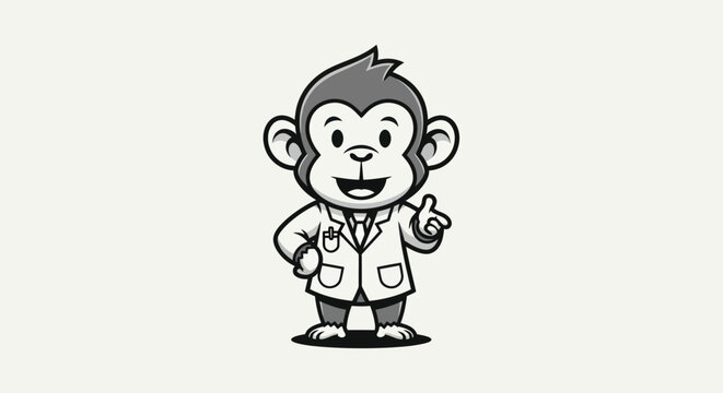 Cartoon monkey in doctors coat illustration