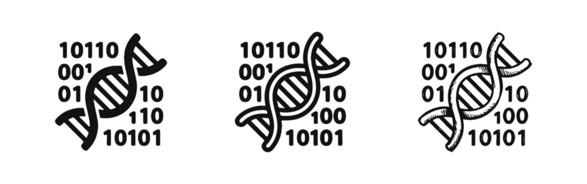 DNA Helix and Binary Code Icon Set Genetic Data and Biotech
