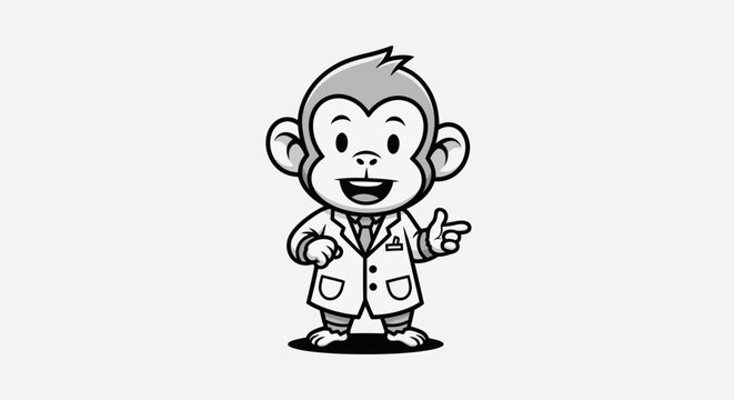Cartoon monkey in lab coat illustration