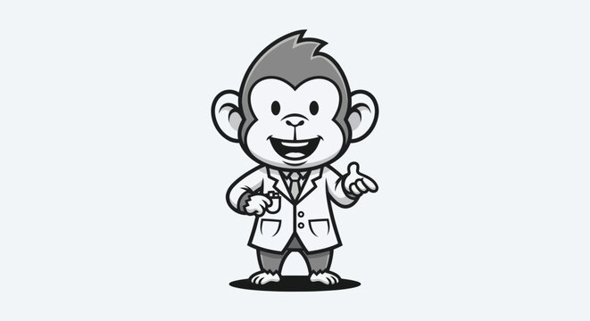Cartoon monkey in lab coat illustration