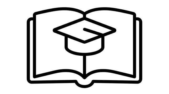 Graduation cap on open book education.