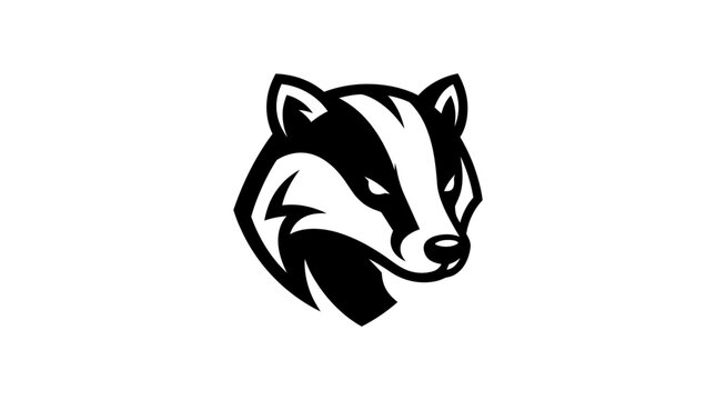 Black and white stylized badger head logo design.