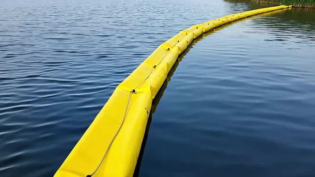 Yellow floating boom used for water containment and environmental protection.