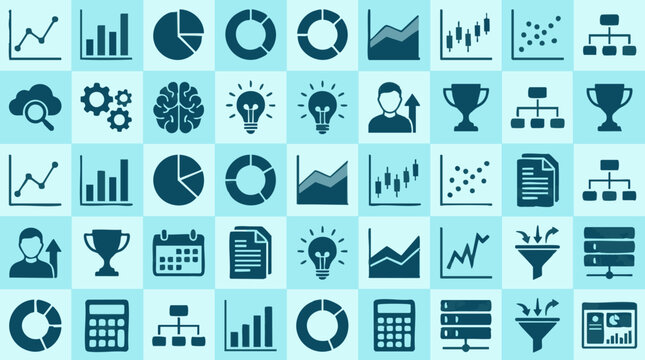 Digital Business Analytics and Technology Icon Seamless Pattern
