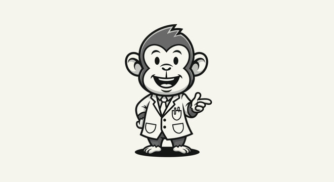 Cartoon monkey wearing lab coat