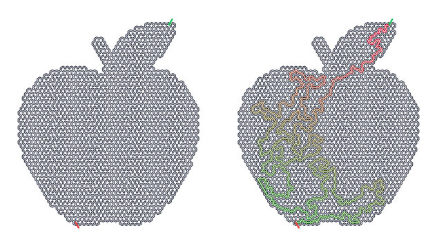 Apple maze design with paths in vibrant colors and grid layout - Concept of Labyrinth Teacher's Day - Apple  