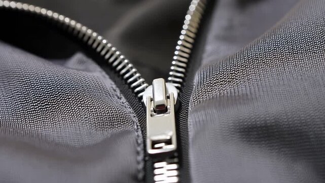Close View Of Jacket Zipper. Highresolution Shot Emphasizing Zipper Details And Fabric Texture