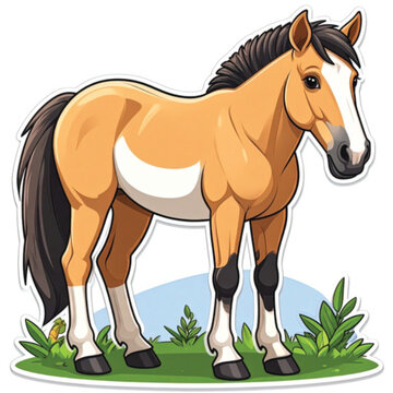 Brown Horse Standing on Green Grass.