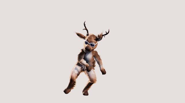 Festive 3D Cartoon Reindeer Dancing in Sunglasses &ndash; 4K 60fps Isolated Animation