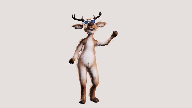 Cute Cartoon 3D Reindeer Dancing in Sunglasses &ndash; White Background 4K 60fps Video