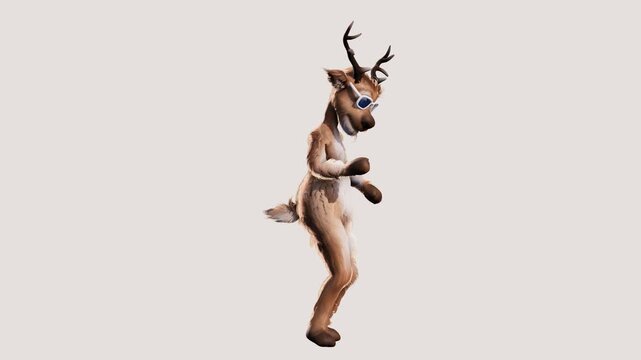 3D Funny Dancing Reindeer in Sunglasses on White Background