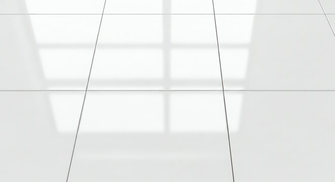 The smooth, glossy surface reflects luminous patterns, creating a bright and airy feeling throughout the room, while the uniform squares exhibit a sense of order and neatness in interior design