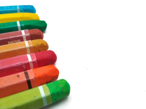 Close Up Colorful Crayon Tips Isolated on White Background