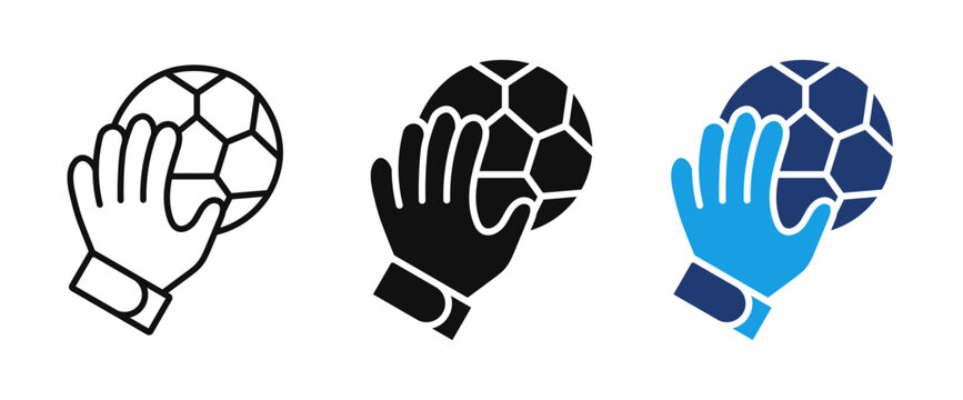 Goalkeeper Hand Icon Set, Handball Vector Symbol, Sports Ball Icon, Goalkeeper Save Logo, Soccer Goalkeeper Glove Illustration, Flat Line Sports Icon Design