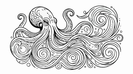 World ocean day octopus illustration swimming through flowing waves © Farrel Lexxy