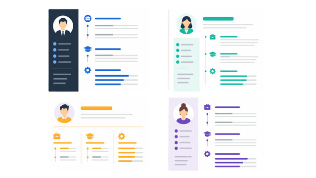 Minimal resume template set with colorful profile layouts