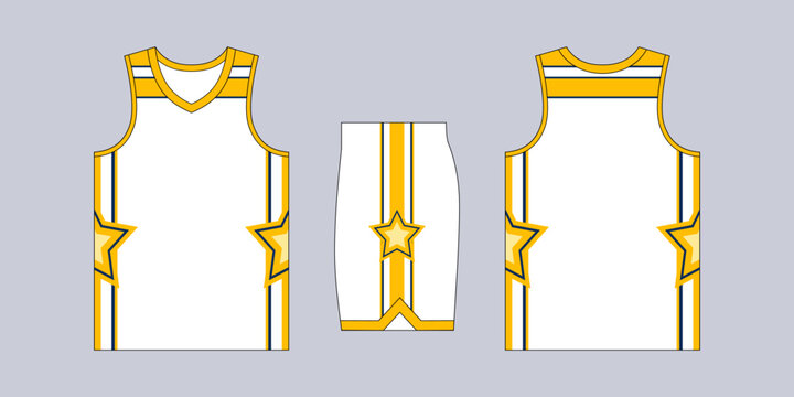 Basketball jersey uniform featuring a white and yellow design with star graphic patterns