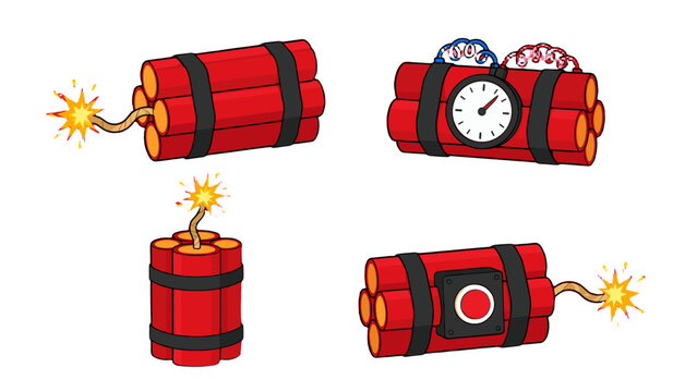 Cartoon dynamite bundles with fuse timer and detonator set