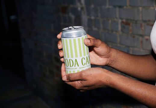 Handheld Soda Can Mockup