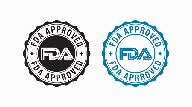 Professional fda approved certification seal graphic illustration featuring circular badge designs for medical health and pharmaceutical product quality assurance standards