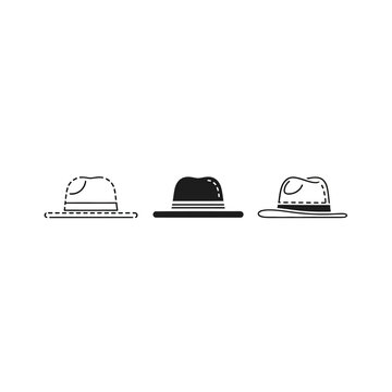 Three stylish black and white hat icons in outline form.