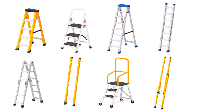 Set of different ladders and stepladders isolated on white