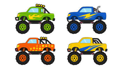 Set of colorful cartoon monster trucks in vector style © Mark