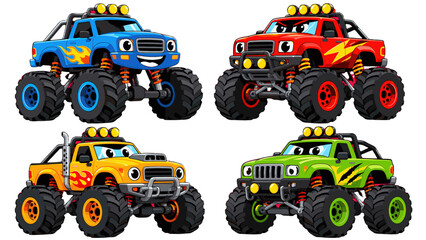 Cartoon monster truck set with colorful off road vehicles © Mark