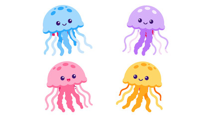 Cute colorful jellyfish character set isolated on white © Mark