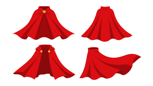 Set of red superhero capes in different flowing cartoon styles