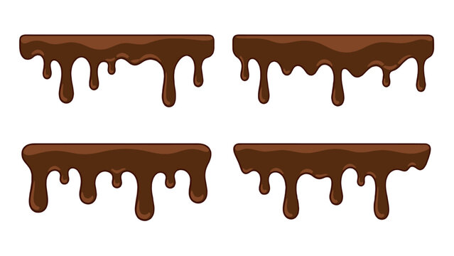 Cartoon chocolate drip borders set on white background
