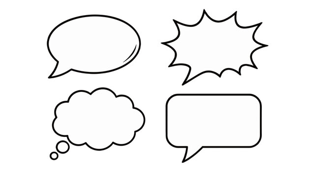 Set of outlined comic speech and thought bubbles on white