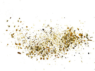 Dried herb and spice flakes scattered on Transparent background, top view with copy space, minimal food texture for seasoning, cooking, and kitchen concepts. © Mukta