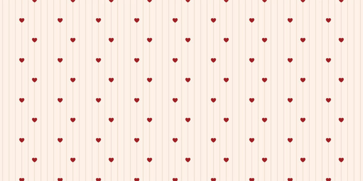 Hand drawn vertical striped seamless pattern with tiny hearts. Irregular lines cute background. Valentine's Day print for wrapping paper, textile and fabric. Vector illustration