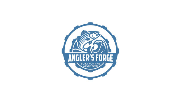 Vintage Fishing Brand Logo with Striped Bass and Hook Design